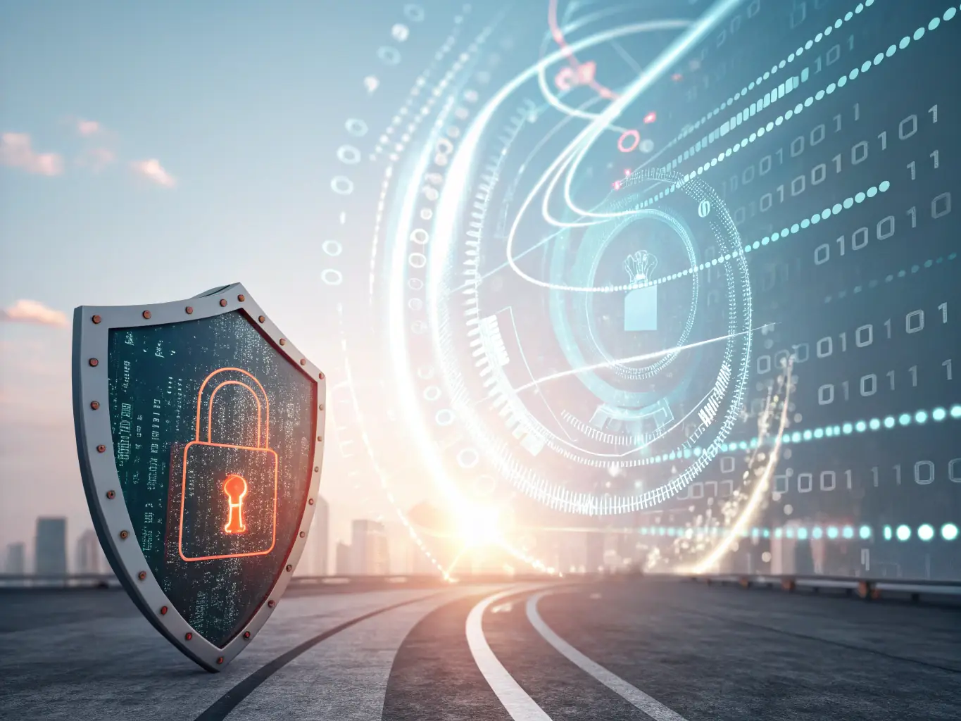 A futuristic image depicting data streams converging into a secure cloud server, symbolizing data security and compliance.